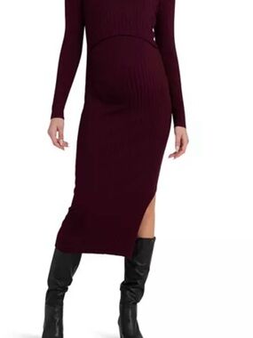Ripe Nella Ribbed Maternity Midi Dress in Plum